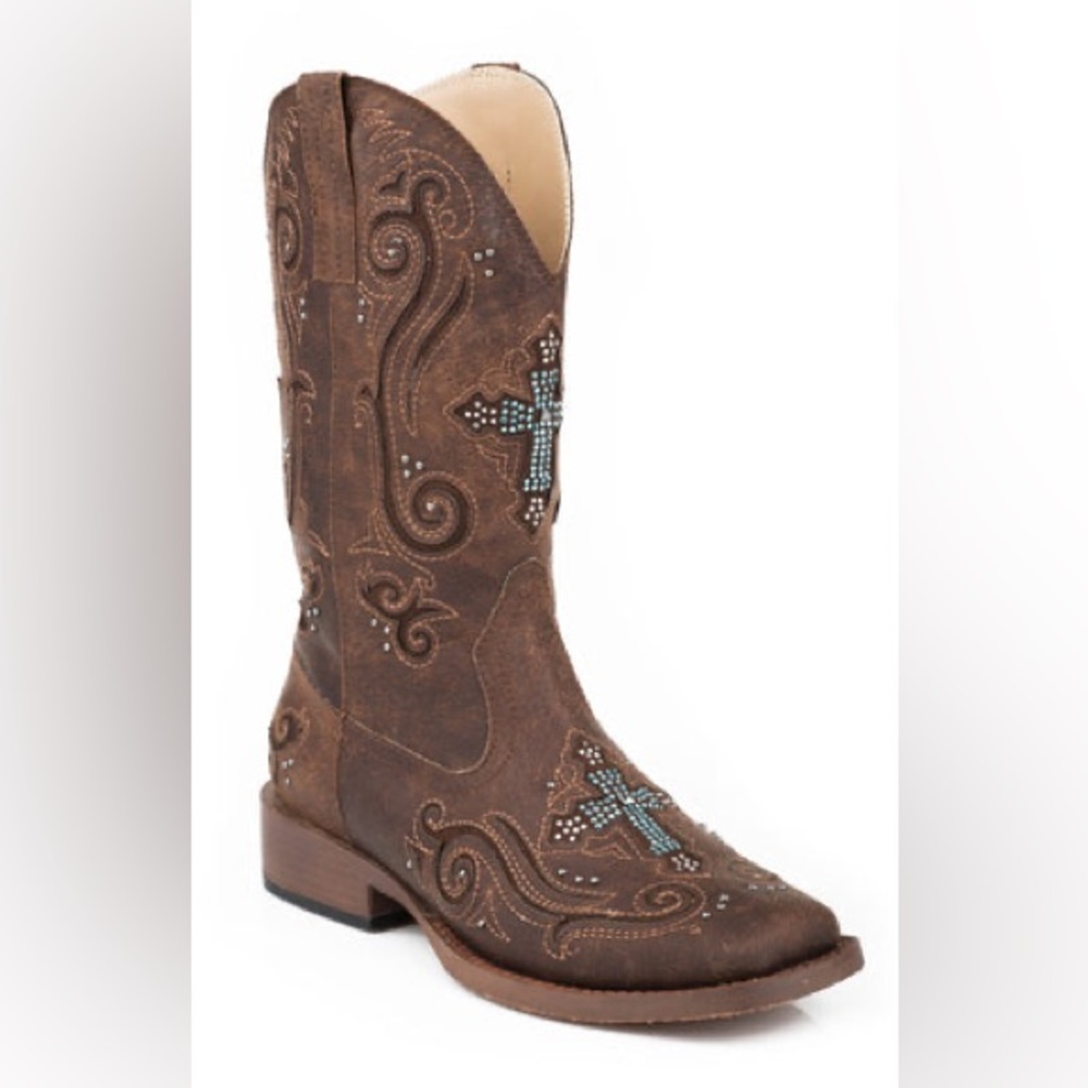 Roper Womens Faith Brown Faux Leather Cowboy Boots